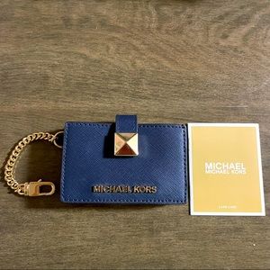 Michael Kors Jet Set Travel Saffiano Leather Accordion Card Case Wallet Navy NEW